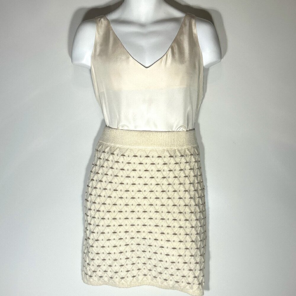 Ellen Tracy SZ M Ivory & Mocha sweater skirt office casual neutral minimalist